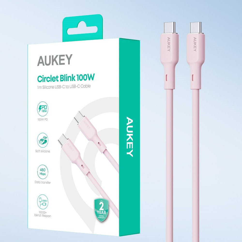 Aukey CB-SCC101 100W USB-C to USB-C Cable - 1m - Pink