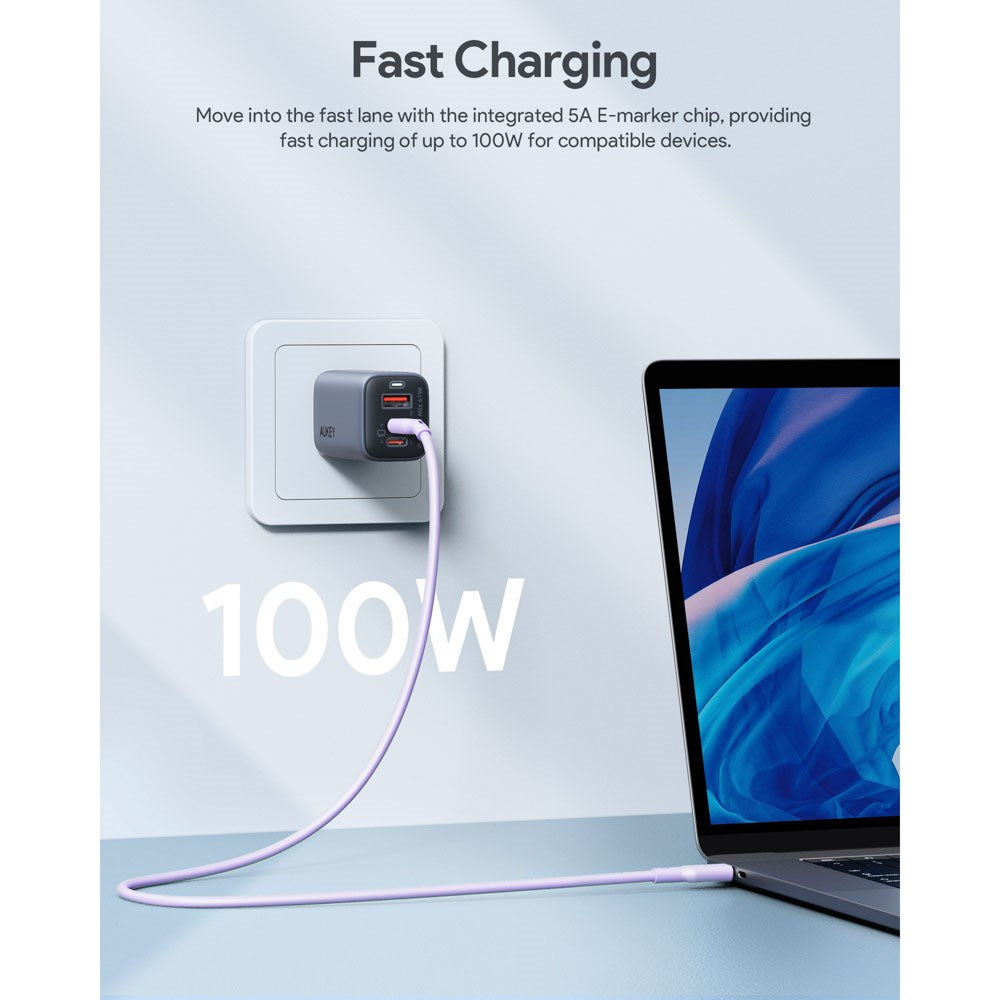Aukey CB-SCC101 100W USB-C to USB-C Cable - 1m - Purple