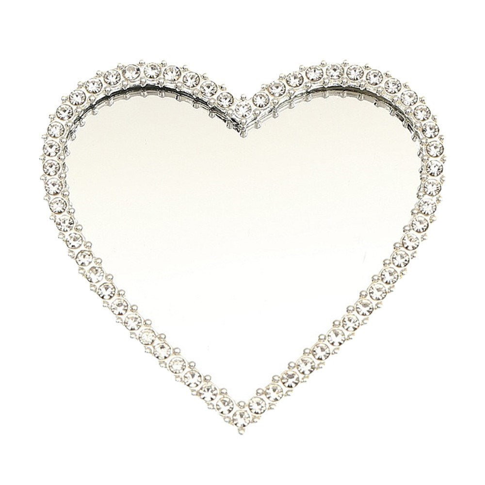Heart-Shaped Mirror Decoration with Rhinestones for Phone - Silver