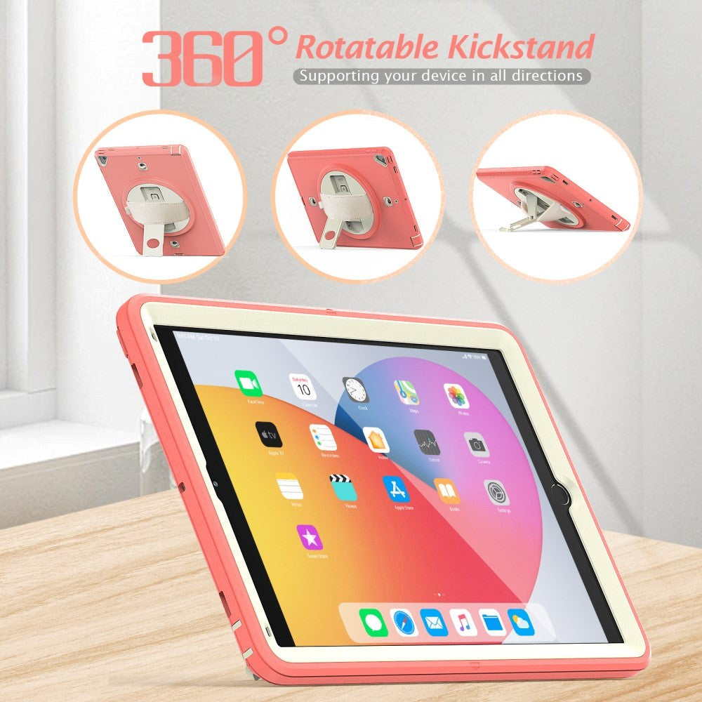 iPad (2018) / iPad (2017) / iPad Air 2 / iPad Pro 9.7" Tough Case w. Hand Holder, Shoulder Strap & Protective Film - Pink