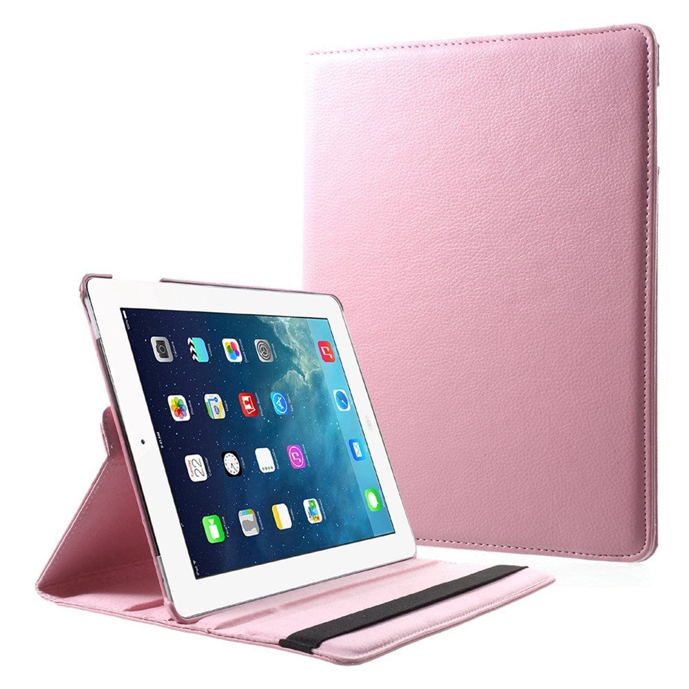 EIDERWOOD iPad 4 / 3 / 2 Faux Leather Flip Case with Elastic Band & Rotatable Function - Pink