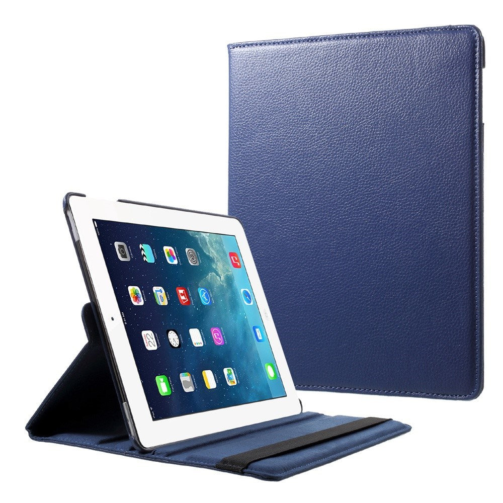 EIDERWOOD iPad 4 / 3 / 2 Faux Leather Flip Case with Elastic Band & Rotatable Function - Blue