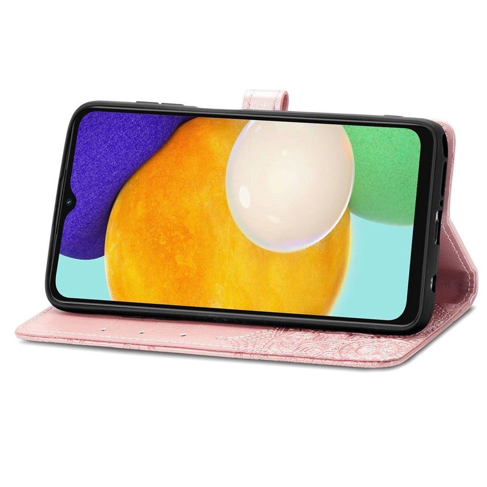 Samsung Galaxy A04s / A13 (5G) Leather Case w. Strap Mandala Pattern - Rose Gold