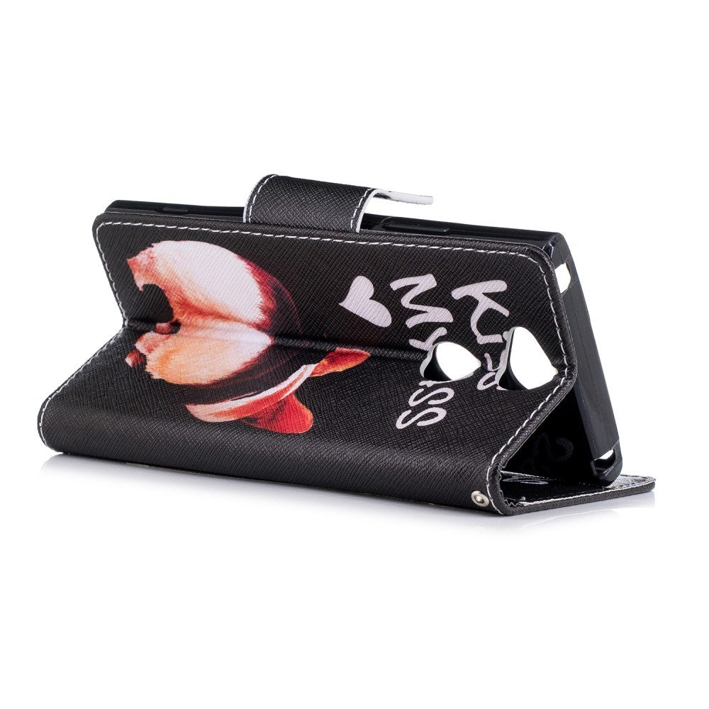 Sony Xperia XA2 Faux Leather Flip Case w. Card Holder - Kiss