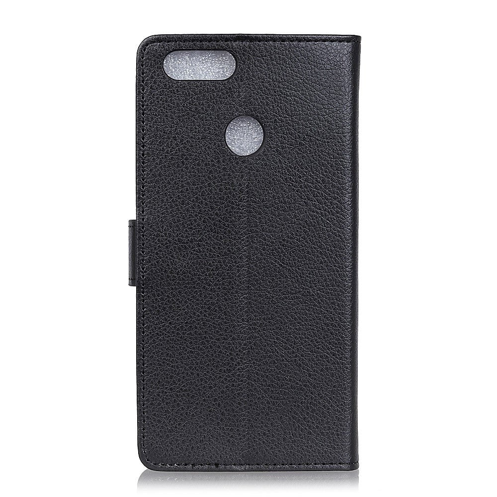Alcatel 1S (2019) Litchi Leather Wallet Case - Black