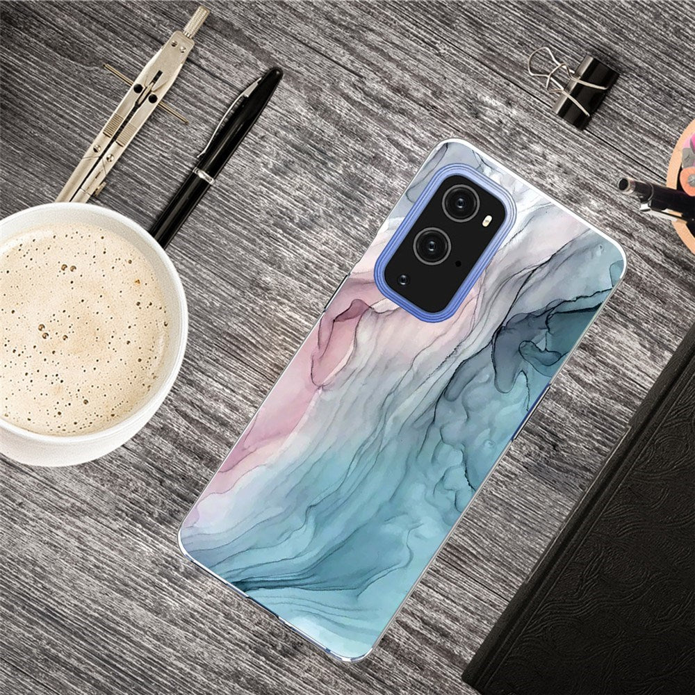 EIDERWOOD OnePlus 9 Pro Flexible Plastic Case with Marble Design - Blue / Pink