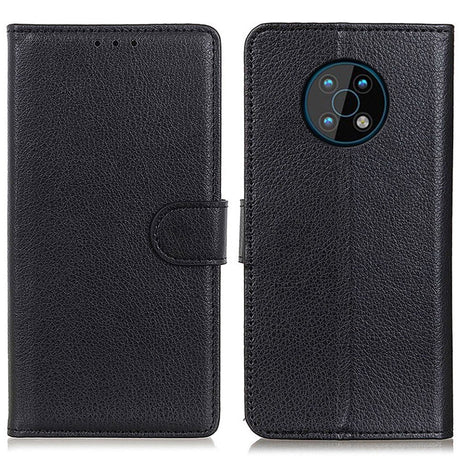 Nokia G50 Litchi Leather Wallet Case - Black