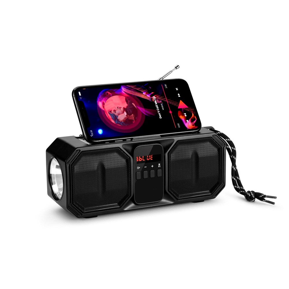 Denver Wireless Bluetooth Speaker with FM Radio & Flashlight - Solar Powered - Black