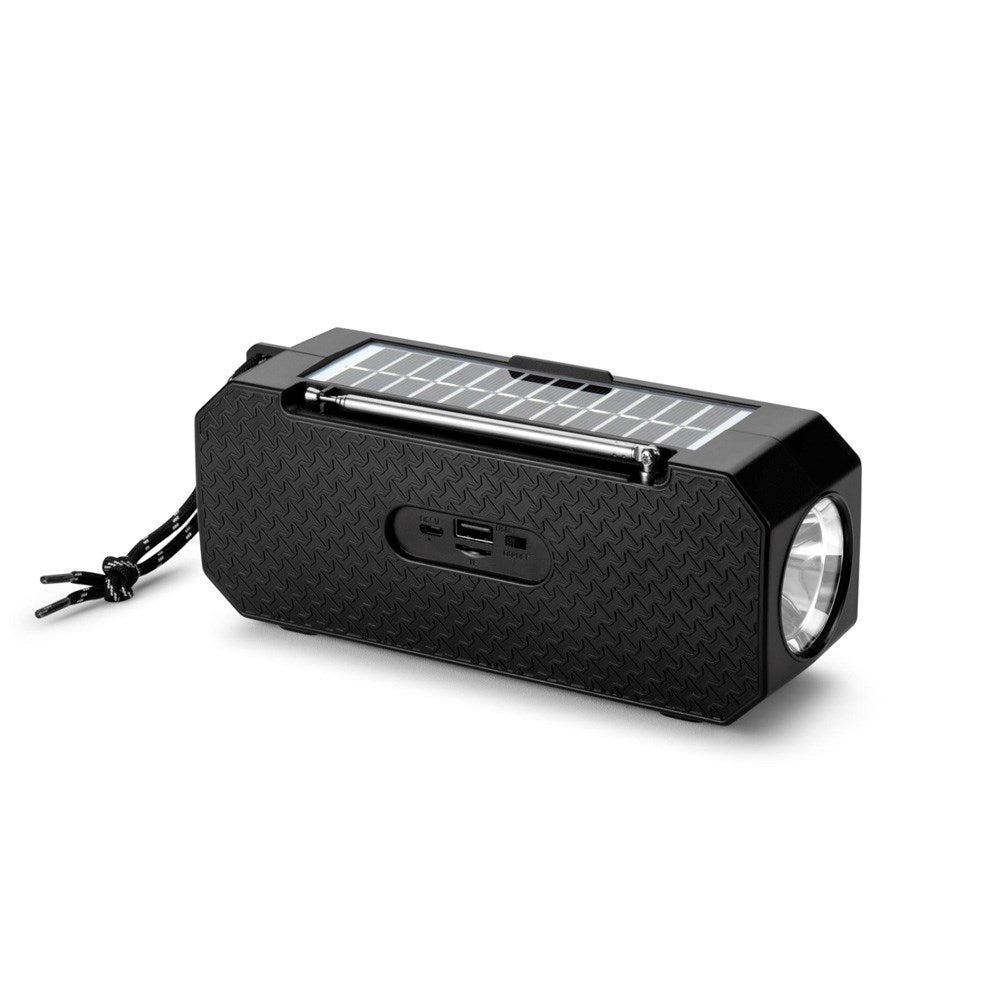 Denver Wireless Bluetooth Speaker with FM Radio & Flashlight - Solar Powered - Black