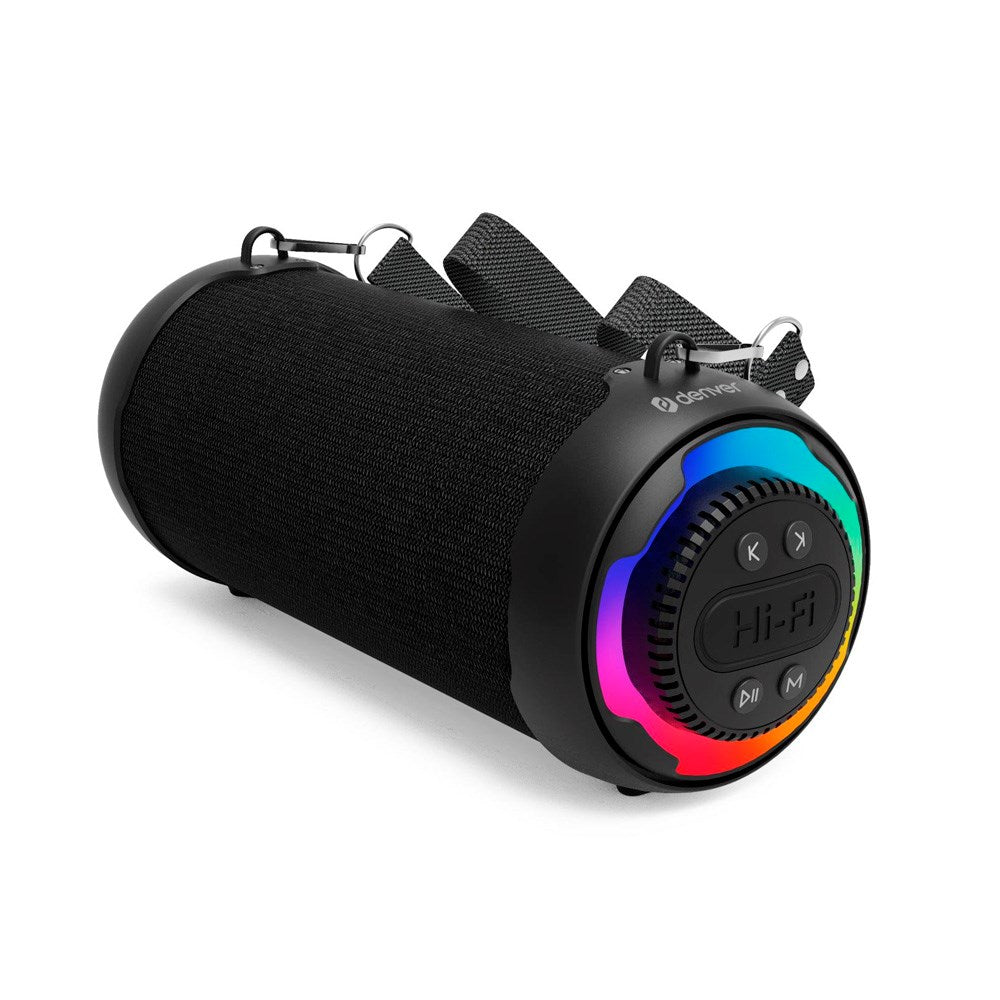 Denver Portable Wireless Bluetooth Speaker with Light & Shoulder Strap - Black