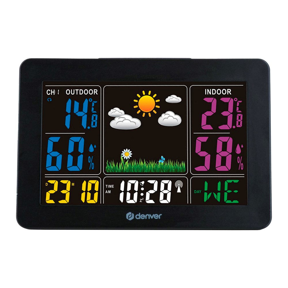 Denver Weather Station with Built-in Clock & Colorful Display - Black
