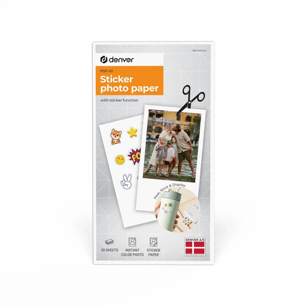 Denver PSP-61 Self-Adhesive Photo Paper for MCP-6010 Bluetooth Printer - 20 pcs - White