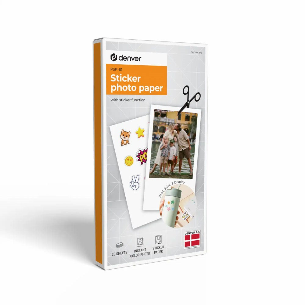 Denver PSP-61 Self-Adhesive Photo Paper for MCP-6010 Bluetooth Printer - 20 pcs - White