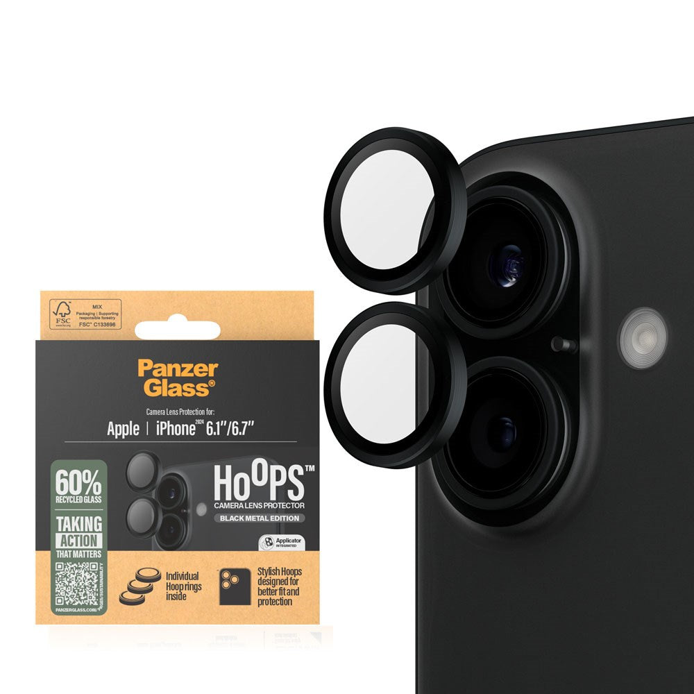 iPhone 16 / 16 Plus PanzerGlass Hoops - Camera Protection - Transparent / Black