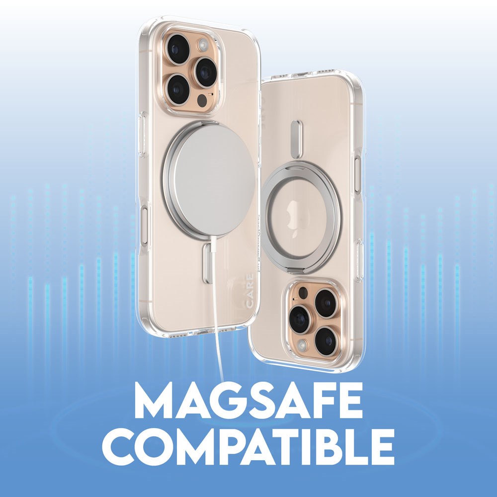 CARE by PanzerGlass iPhone 16 Pro Feature Kickstand Case - MagSafe Compatible - Transparent / Silver