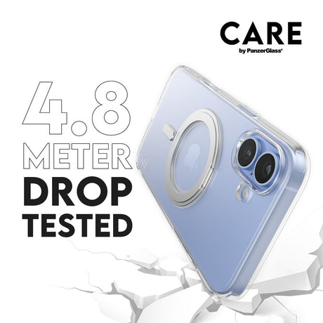 CARE by PanzerGlass iPhone 16 Plus Feature Kickstand Case - MagSafe Compatible - Transparent / Silver