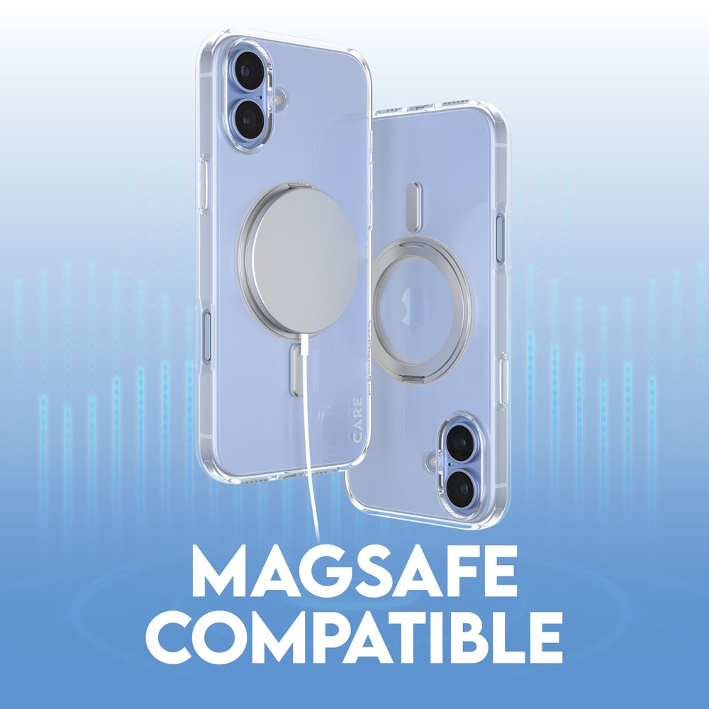 CARE by PanzerGlass iPhone 16 Plus Feature Kickstand Case - MagSafe Compatible - Transparent / Silver
