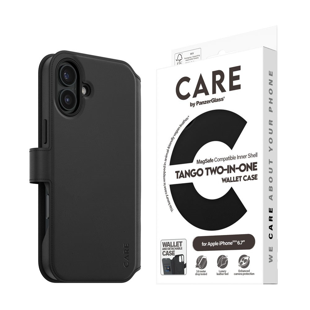 CARE by PanzerGlass iPhone 16 Plus Feature Tango 2-in-1 Flip Case with Wallet - Black