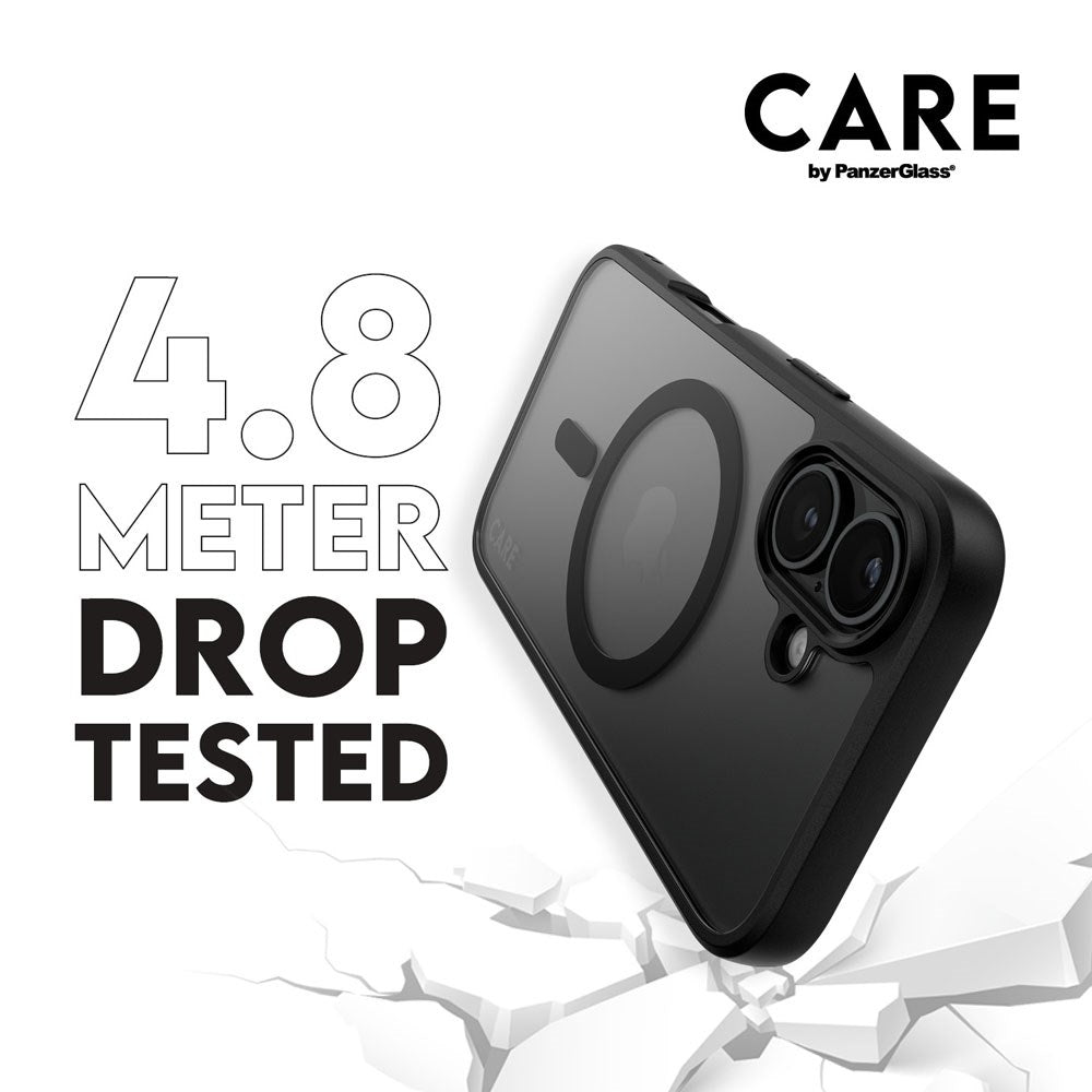 CARE by PanzerGlass iPhone 16 FLAGSHIP Urban Combat Case - MagSafe Compatible - Transparent / Black Frame