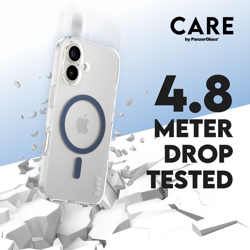 CARE by PanzerGlass iPhone 16 FLAGSHIP Urban Combat Case - MagSafe Compatible - Transparent / Coronet Blue