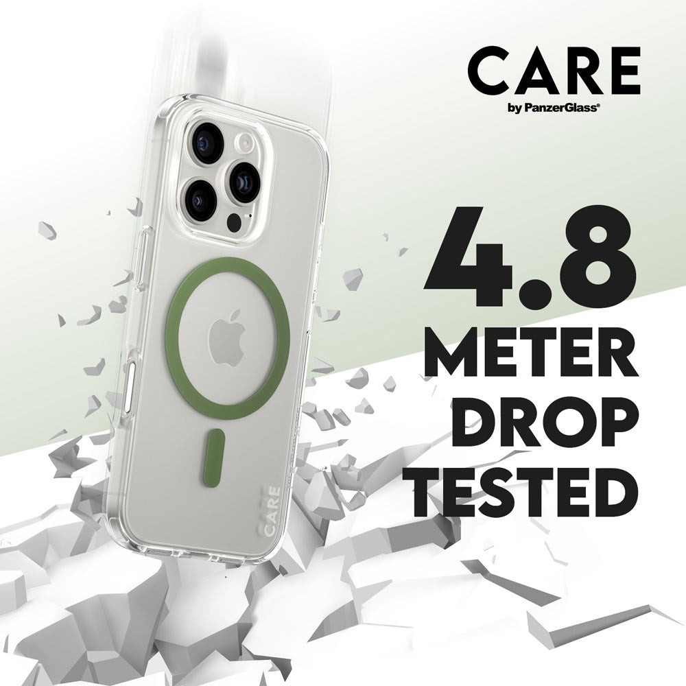 CARE by PanzerGlass iPhone 16 Pro FLAGSHIP Urban Combat Case - MagSafe Compatible - Transparent / Piquant Green