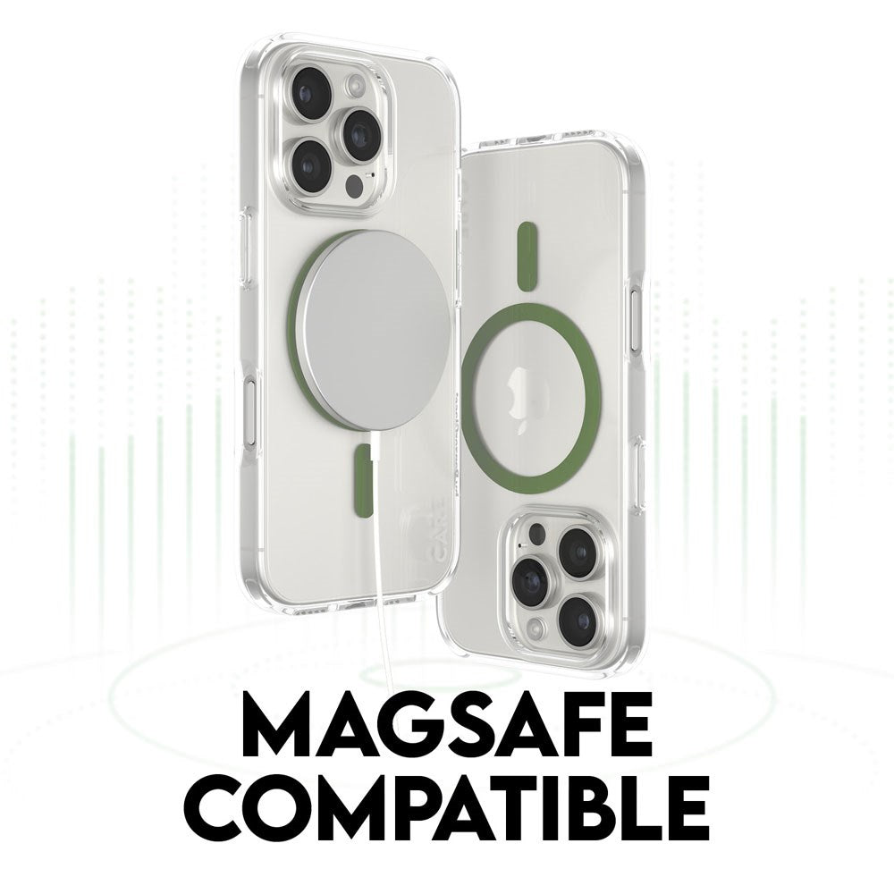 CARE by PanzerGlass iPhone 16 Pro FLAGSHIP Urban Combat Case - MagSafe Compatible - Transparent / Piquant Green