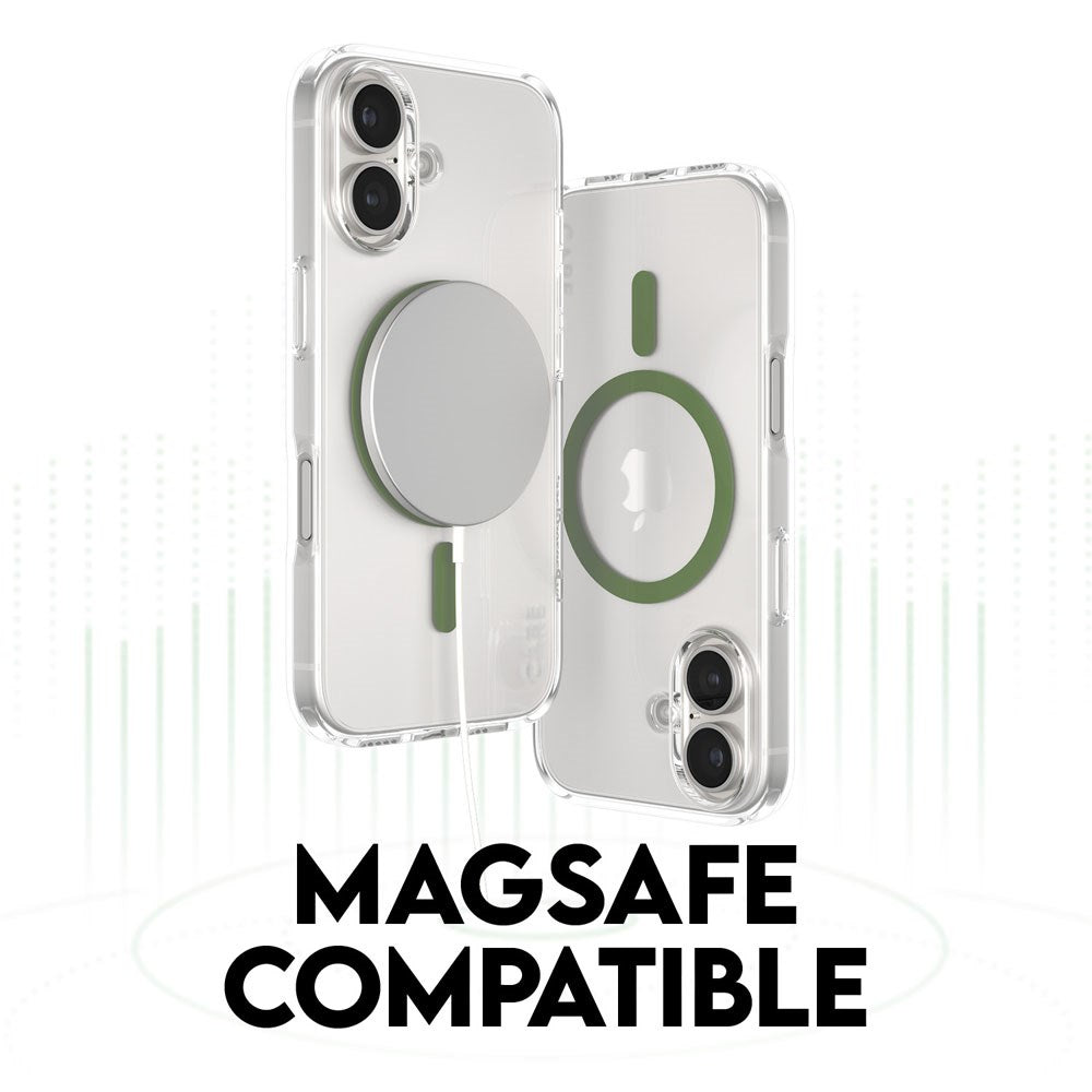 CARE by PanzerGlass iPhone 16 Plus FLAGSHIP Urban Combat Case - MagSafe Compatible - Transparent / Piquant Green