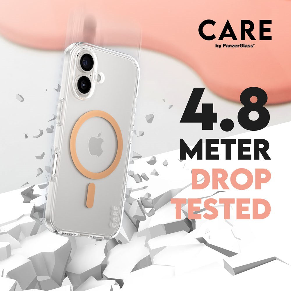 CARE by PanzerGlass iPhone 16 FLAGSHIP Urban Combat Case - MagSafe Compatible - Transparent / Peach Fuzz