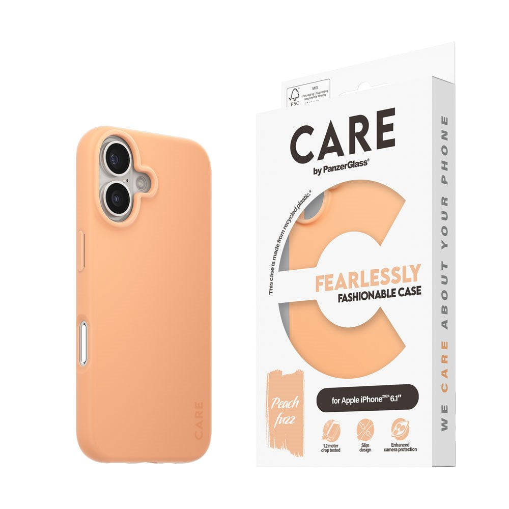 CARE by PanzerGlass iPhone 16 FASHION Fearlessly Fashionable Case - Peach Fuzz