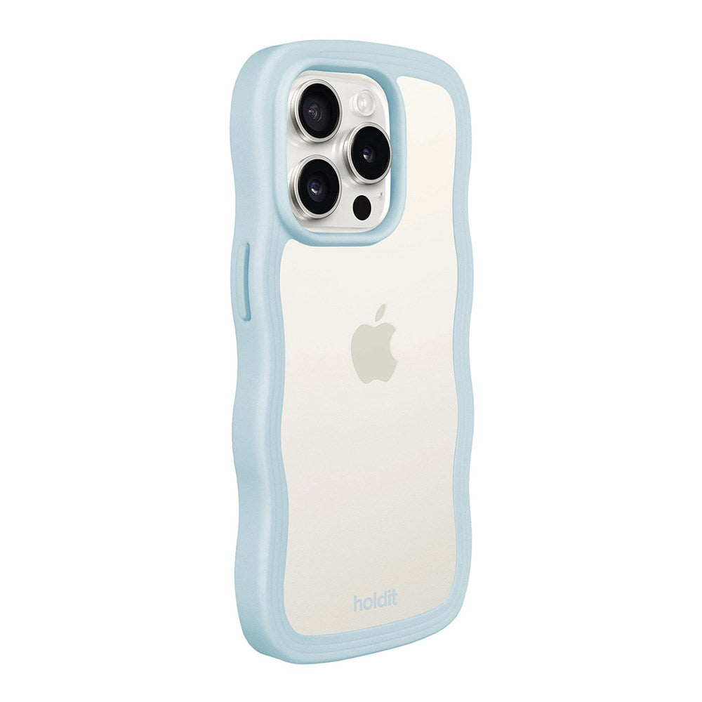 Holdit iPhone 15 Pro Max Wavy Case - Mineral Blue / Transparent