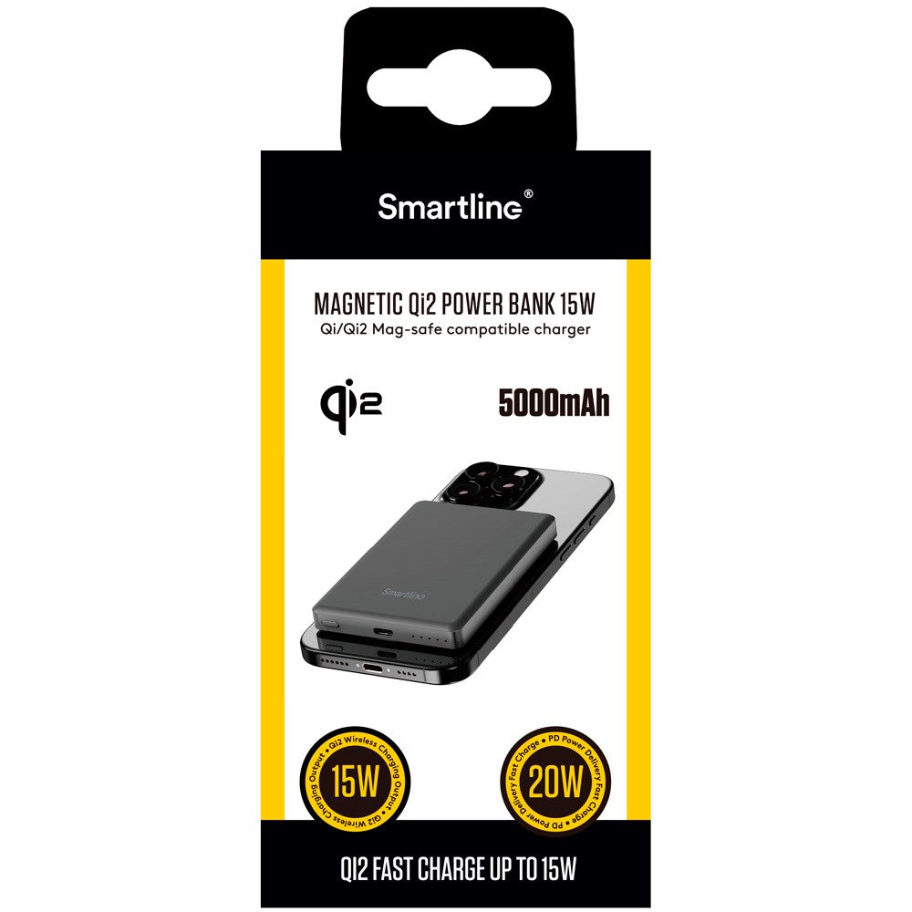 Smartline 15W Power Bank USB-C 5000mAh - Qi2 / MagSafe Compatible - Space Grey
