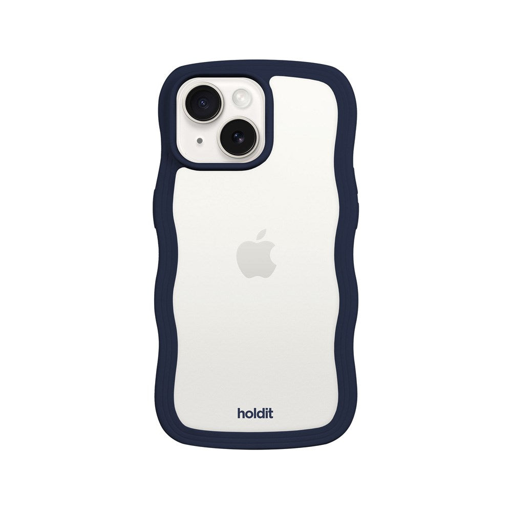 Holdit iPhone 16e / 15 / 14 / 13 Wavy Case - Midnight Blue / Transparent