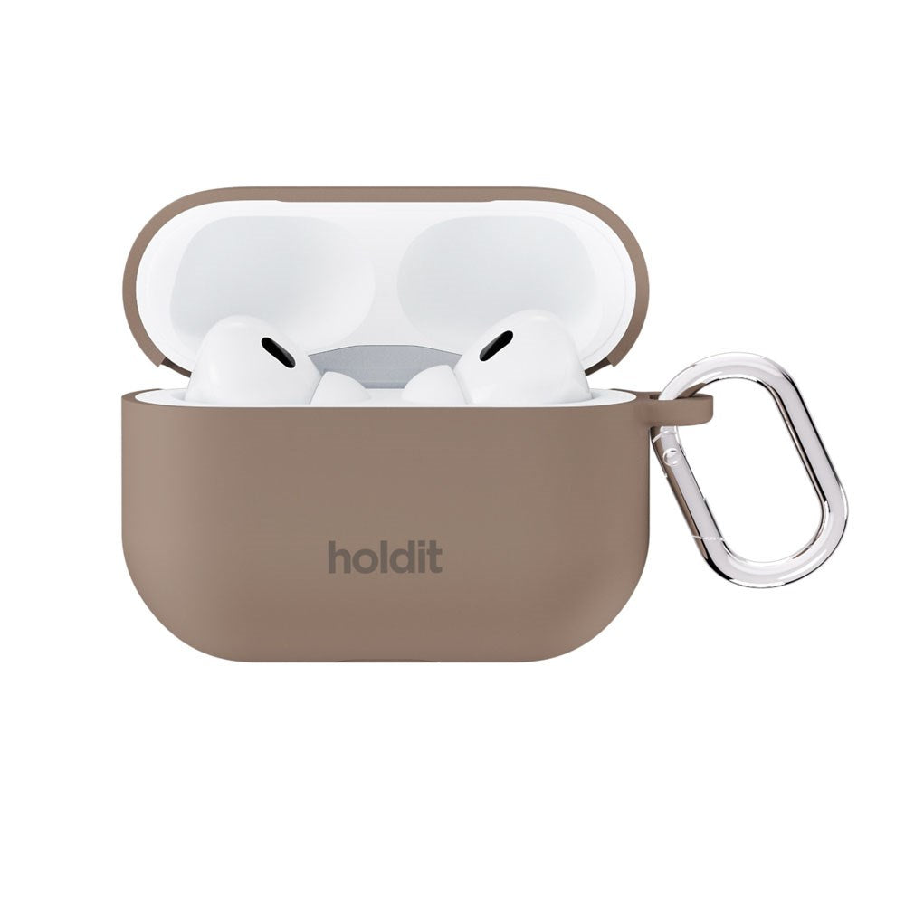 Apple AirPods Pro (1st & 2nd Gen.) Holdit Silicone Case with Carabiner - Mocha Brown