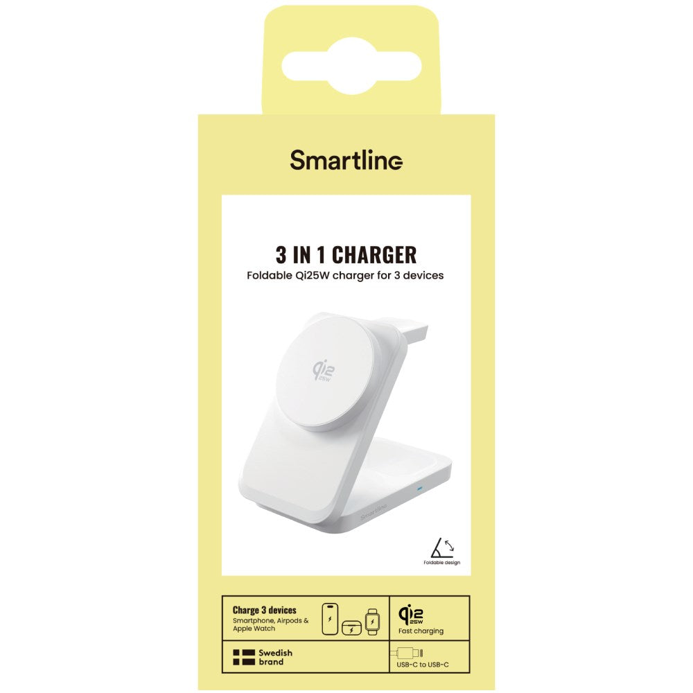 Smartline Foldable 3-in-1 Wireless Charger 25W - Qi2 Compatible - White