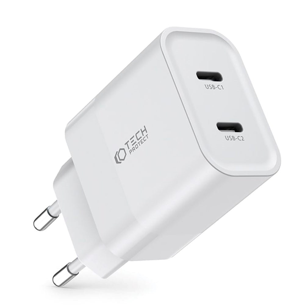 Tech-Protect 20W Wall Charger w. 2 x USB-C - White
