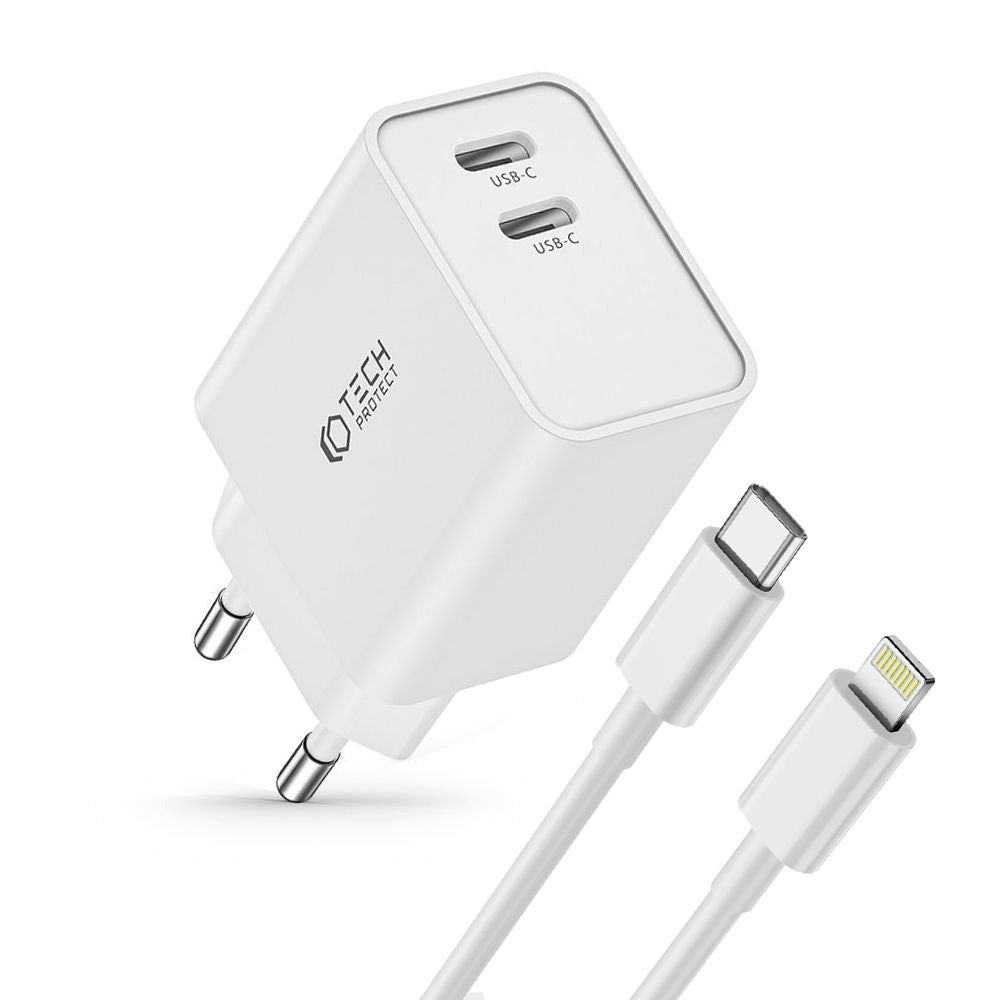 Tech-Protect 35W Wall charger with 2 x USB-C & Lightning Cable - White