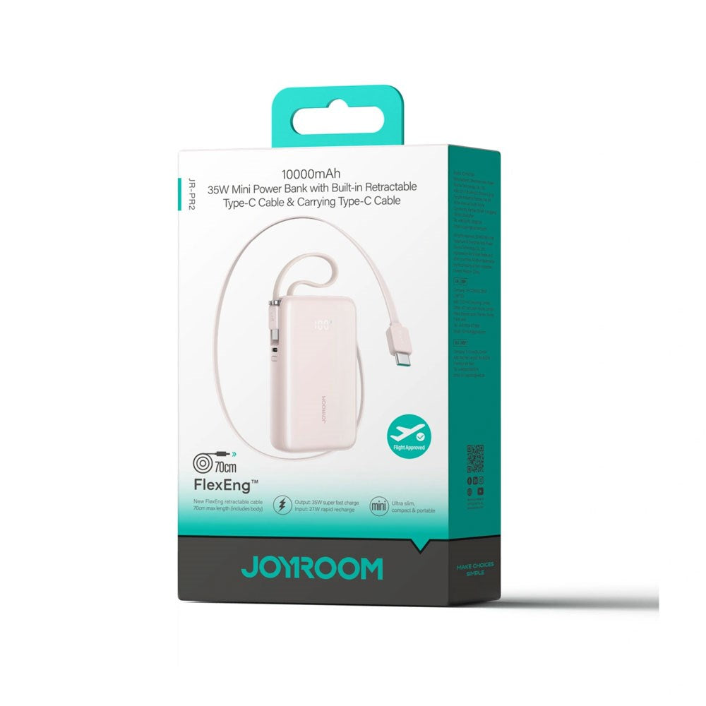 Joyroom JR-PR2 35W PowerBank with Retractable USB-C Cable & Built-in USB-C Cable - 10.000mAh - Pink