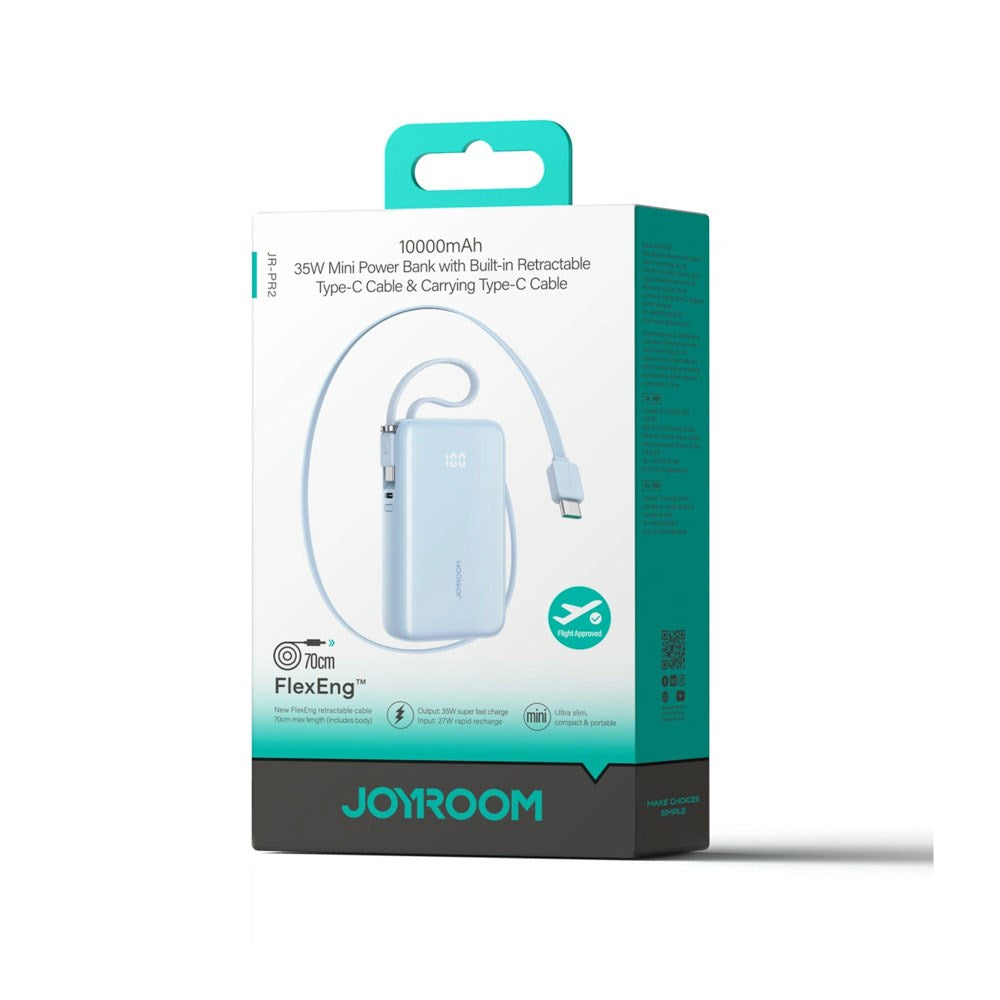 Joyroom JR-PR2 35W PowerBank with Retractable USB-C Cable & Built-in USB-C Cable - 10.000mAh - Light Blue