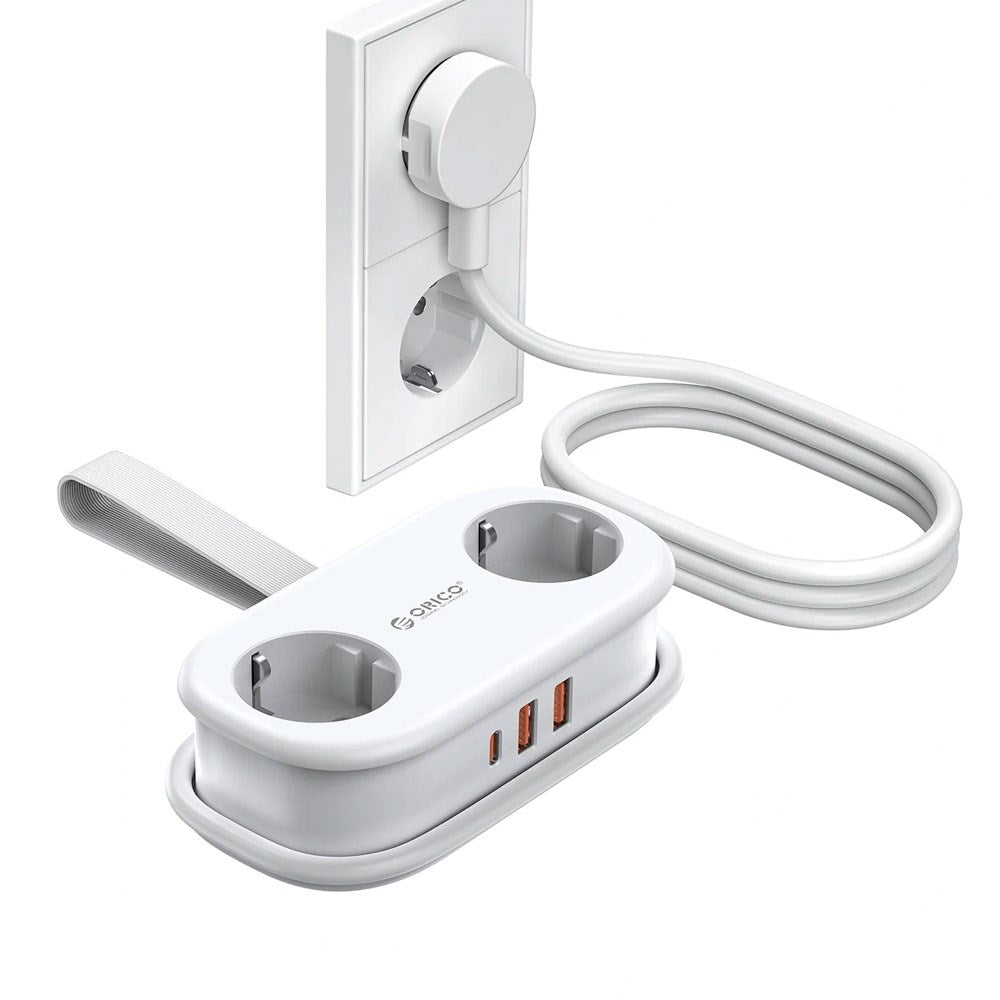 ORICO 20W 5-in-1 Power Strip with 2 x Schuko 2 x USB-A 1 x USB-C - White