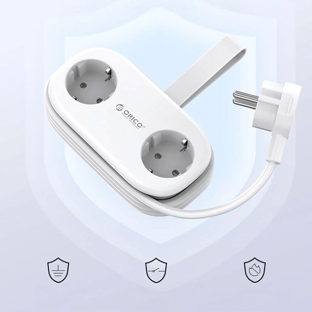ORICO 20W 5-in-1 Power Strip with 2 x Schuko 2 x USB-A 1 x USB-C - White