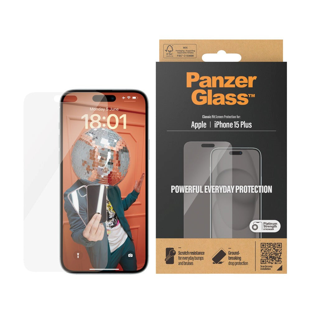 iPhone 15 Plus / 16 Plus PanzerGlass Classic Fit Screen Protector - Platinum Strength - Transparent
