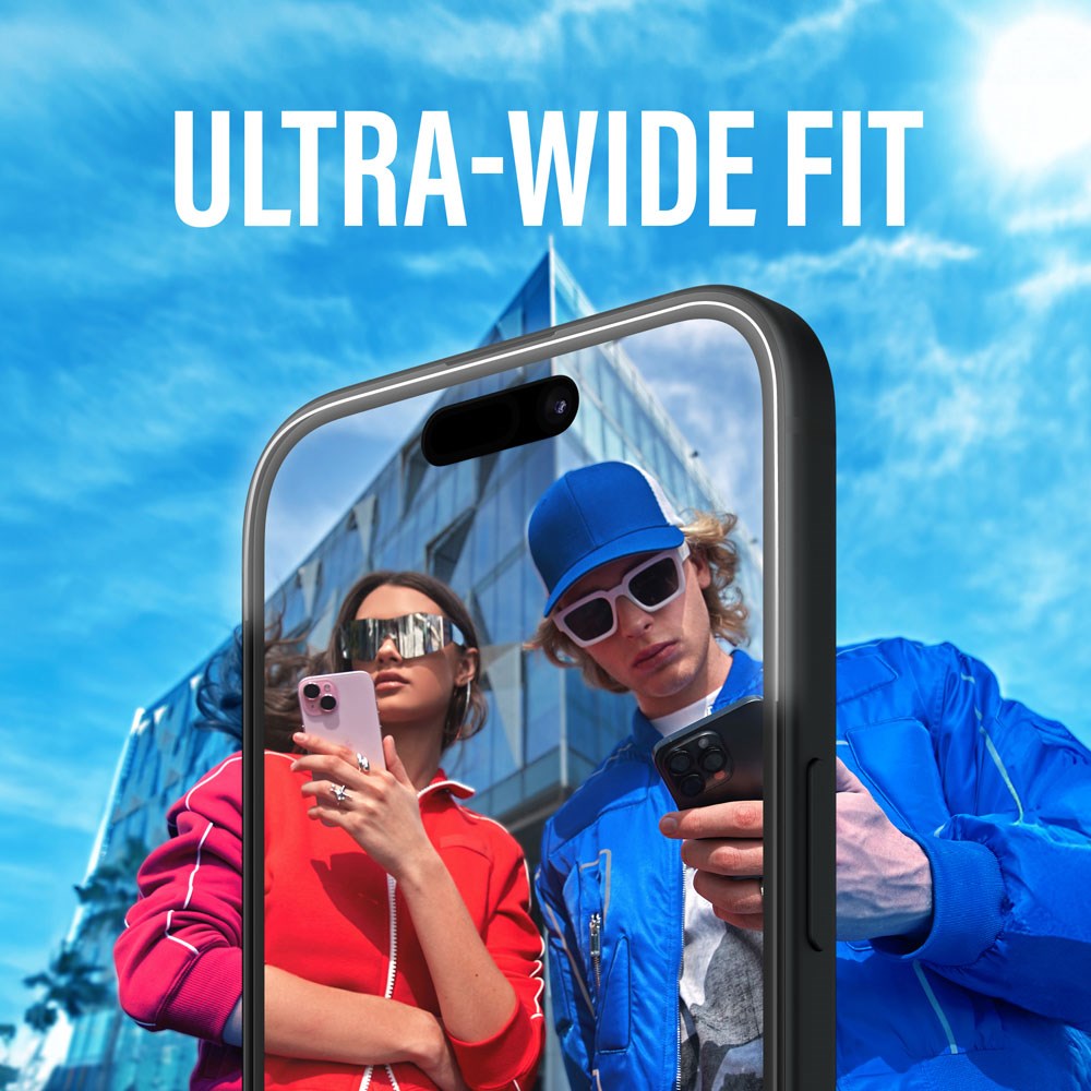 iPhone 15 / 16 PanzerGlass Ultra Wide Fit Screen Protector w. EasyAligner - Diamond Strength - Transparent / Black Edge