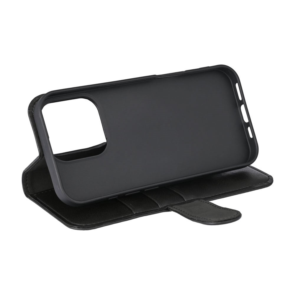 iPhone 16 Pro Essentials Faux Leather Flip Case with Card Holder & Stand Function - Black