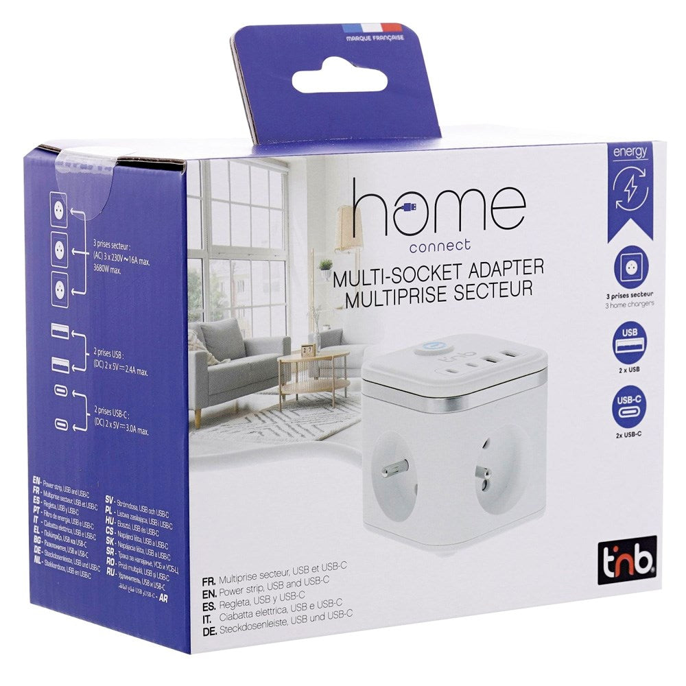 T'NB 7-in-1 Power Strip - 3 x Outlets / 2 x USB-C / 2 x USB-A - White