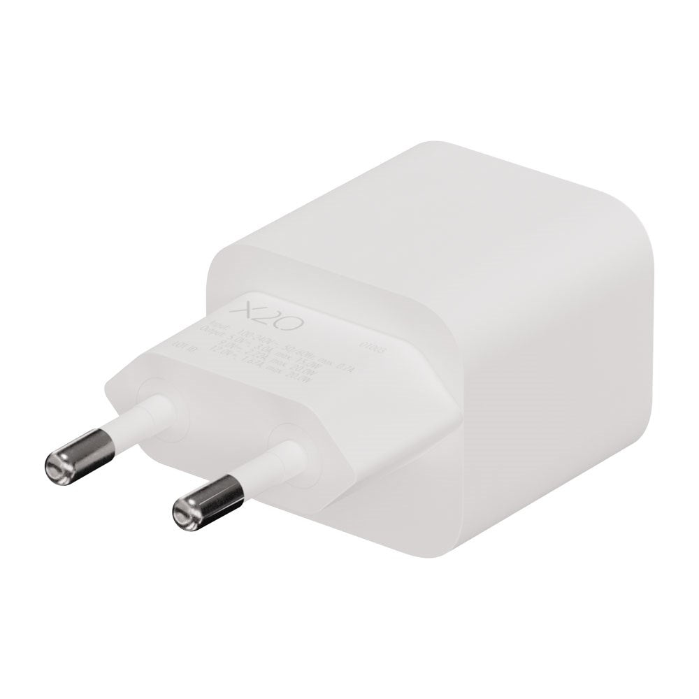 X2O 20W Wall Charger with 1x USB-C & 1x USB-C Cable – 1.2m – White