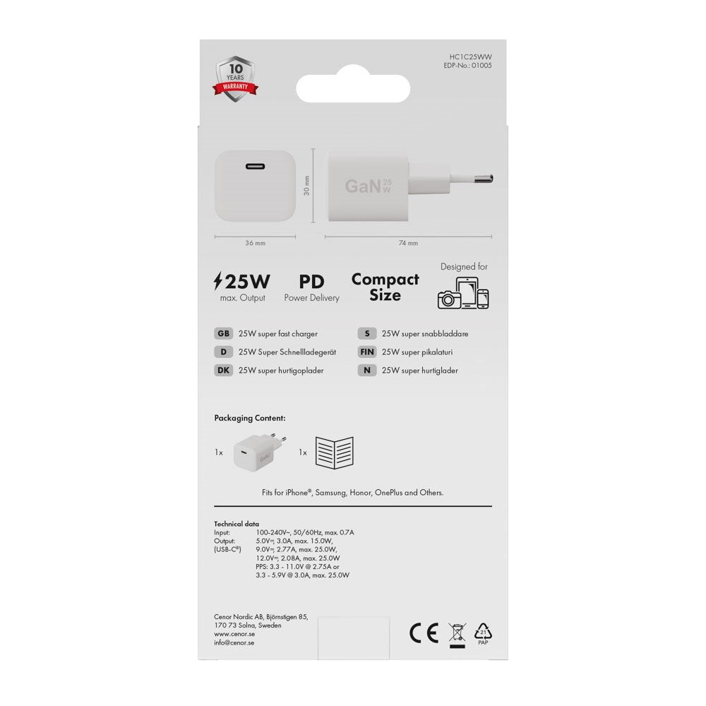 X2O 25W Wall Charger with 1x USB-C - White