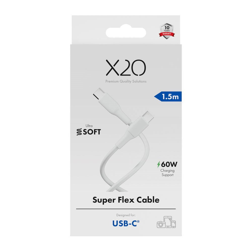 X2O Superflex 60W USB-C to USB-C Cable - 1.5m - White