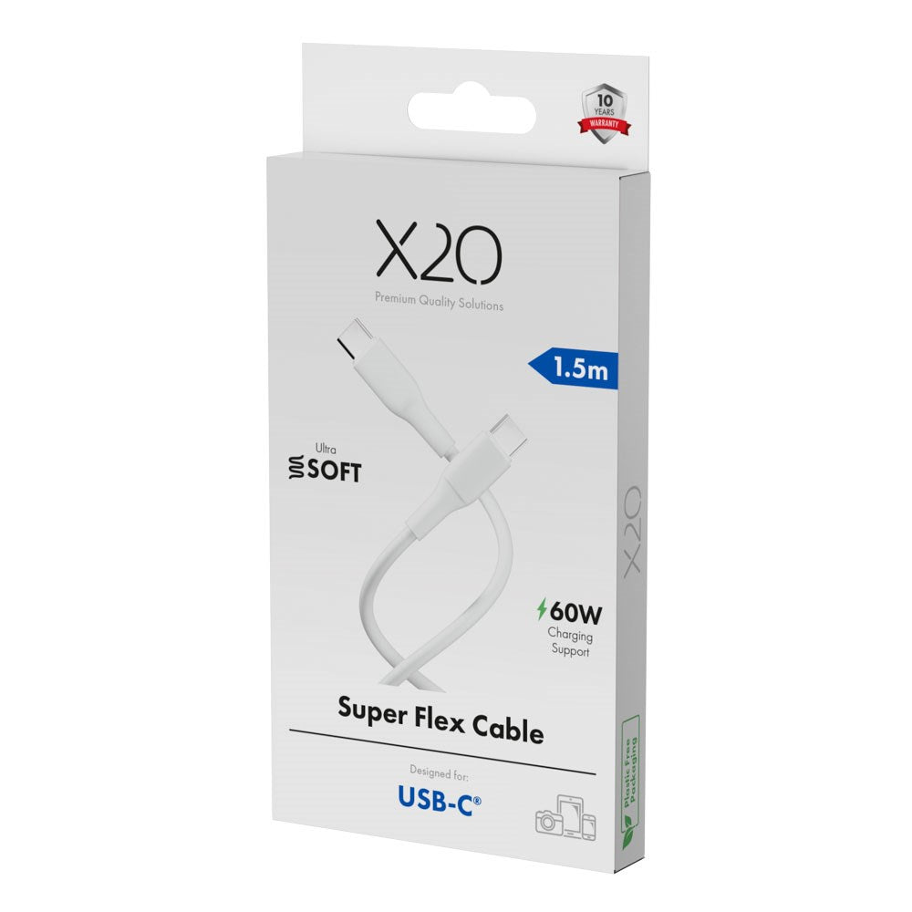 X2O Superflex 60W USB-C to USB-C Cable - 1.5m - White