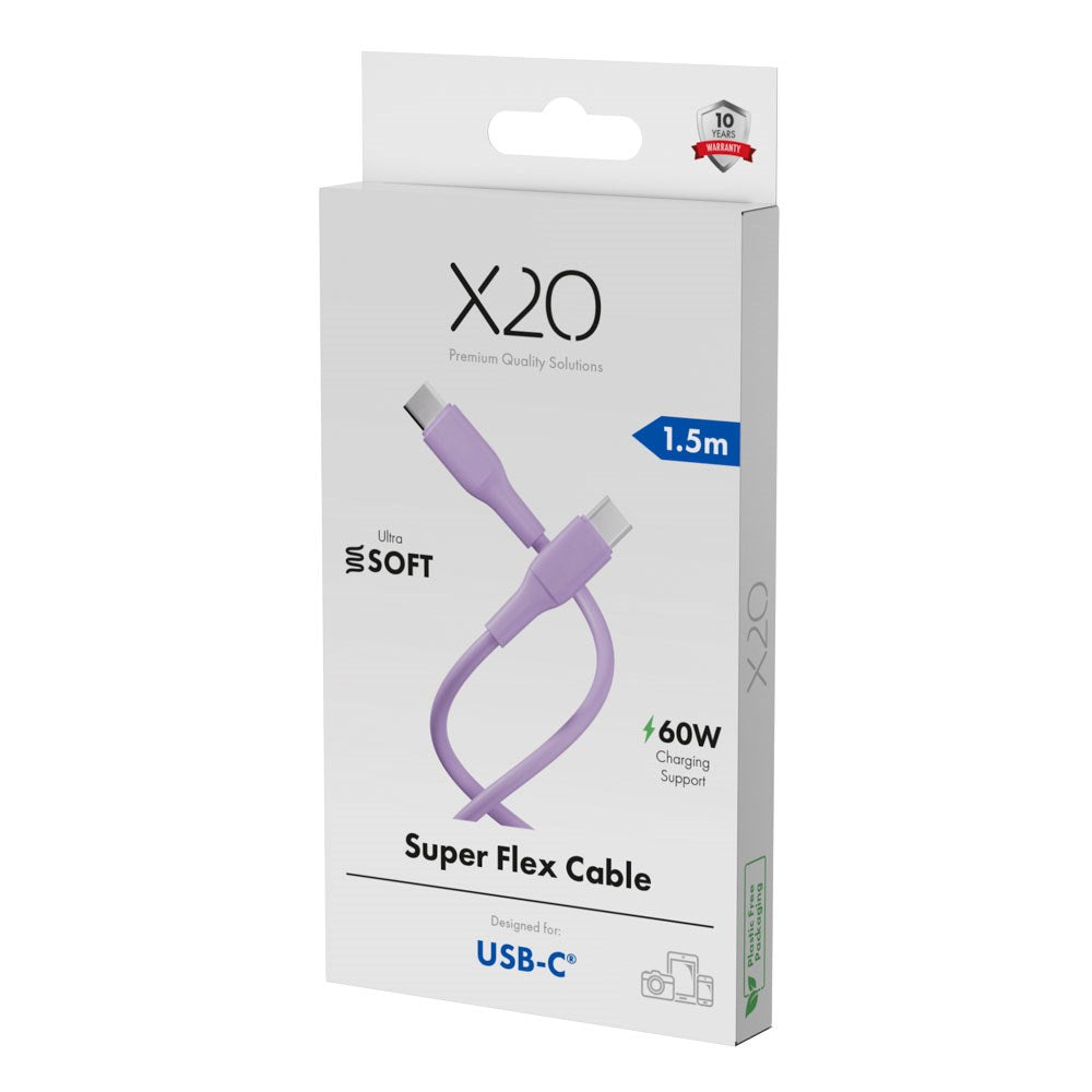 X2O Superflex 60W USB-C to USB-C Cable - 1.5m - Purple