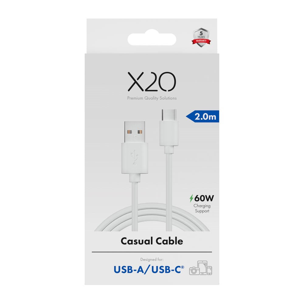 X2O Basic 60W USB-A to USB-C Cable - 2m - White